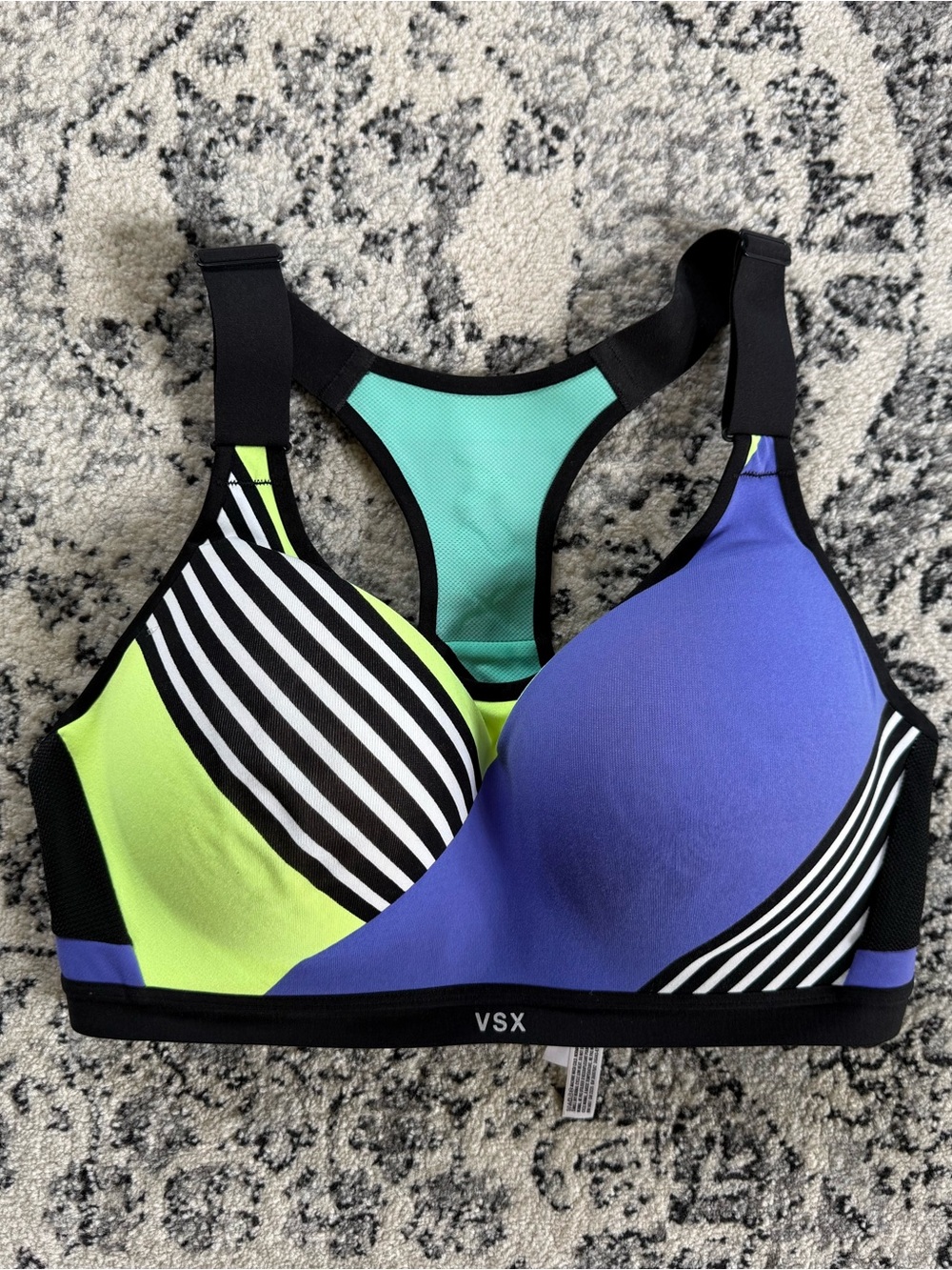 VSX Colorblock Racerback Sports Bra in Blue, Lime & Teal